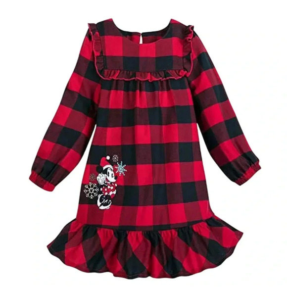 DISNEY STORE MINNIE MOUSE HOLIDAY PLAID FLANNEL GIRLS GOWN NIGHTSHIRT SIZE 7/8 - Picture 1 of 6